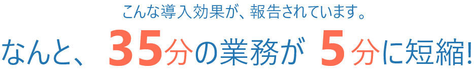 こんな導入効果が、報告されています。なんと、35分の業務が5分に短縮！約85％の効率化